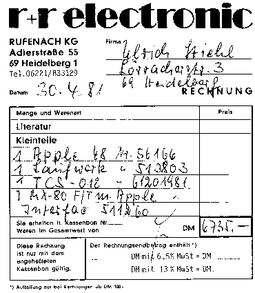 Apple II Rechnung 1981: 48K System